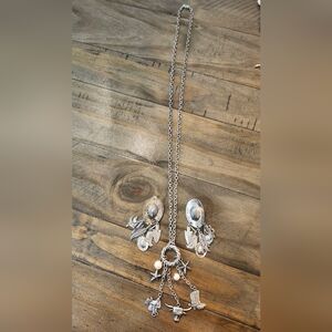Silver-Tone Western Charm Lariat Necklace with Ear Clips
